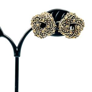 Vintage Oversized Gold Tone Love Knot Clip-On Earrings